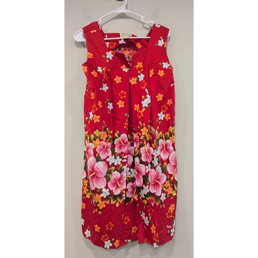 Vintage Ui-maikai Original Hibiscus Hawaiian 100% Cotton Dress Size 12